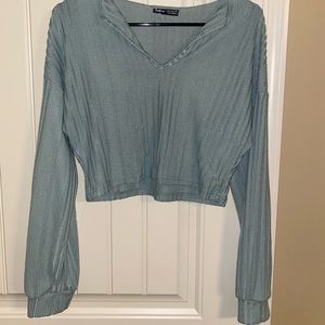 Sage Green Cropped Long Sleeve Shirt